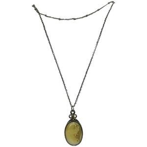 Vintage Yellow Flower Mother Of Pearl Oval Pendant 2 Tier Chain Necklace 21”